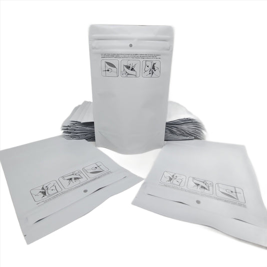 Mylar Bag 1/2OZ Opaque White Double Zipper 50CT