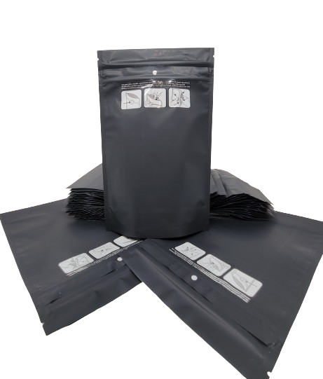 Mylar Bag 1OZ Opaque Black Double Zipper 50CT