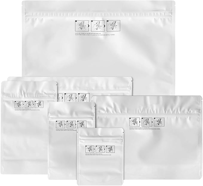 Mylar Bag 1/4OZ Opaque White Double Zipper 50CT