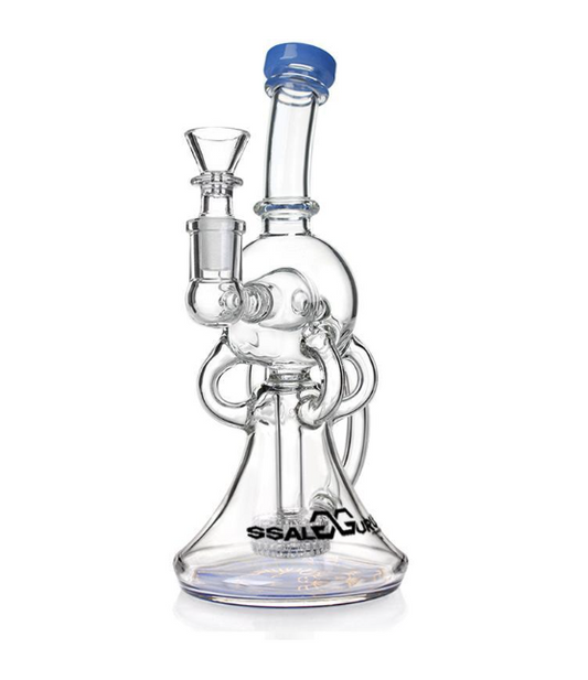 Glass Guru Waterpipe 9" Recycler Showerhead Blue